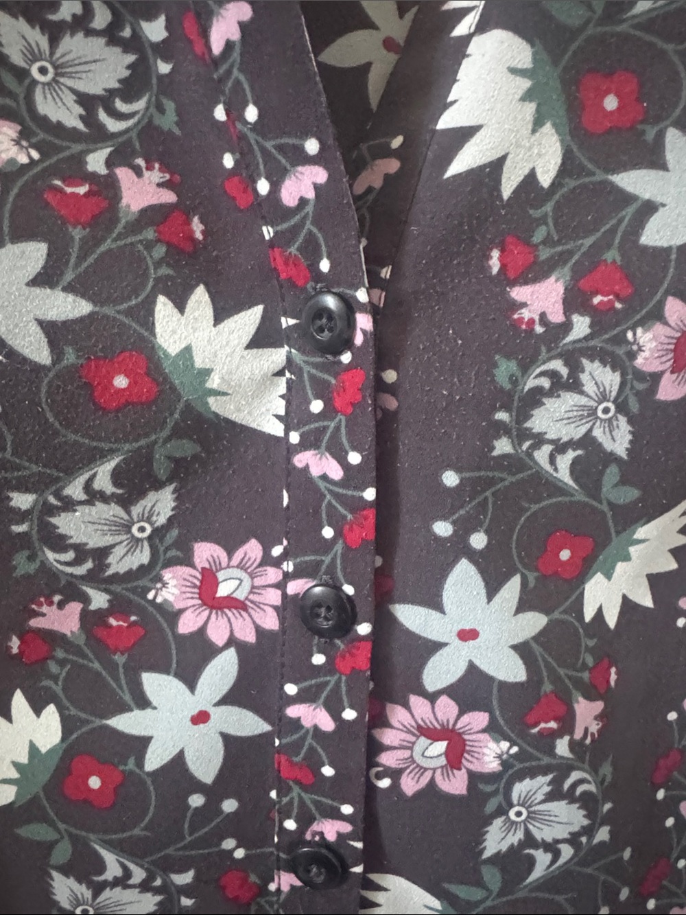 CAbi Black Floral Sleeveless V-Neck Tank with Pink and White Blooms - Picture 2 of 5